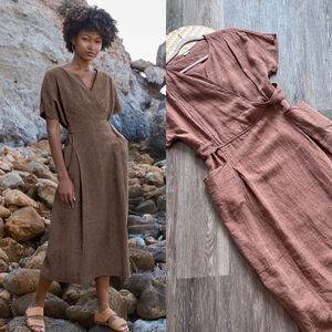 POETRY linen tie back midi dress